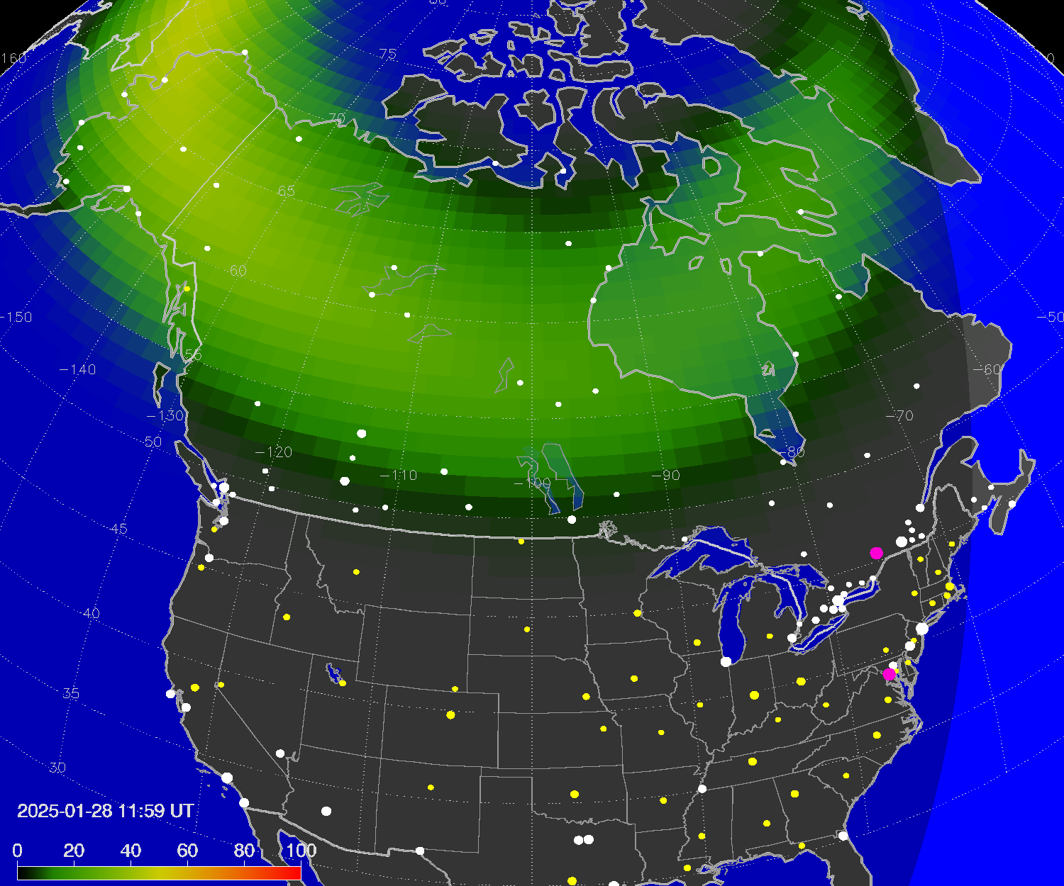 Northern lights (auroras) over North America
