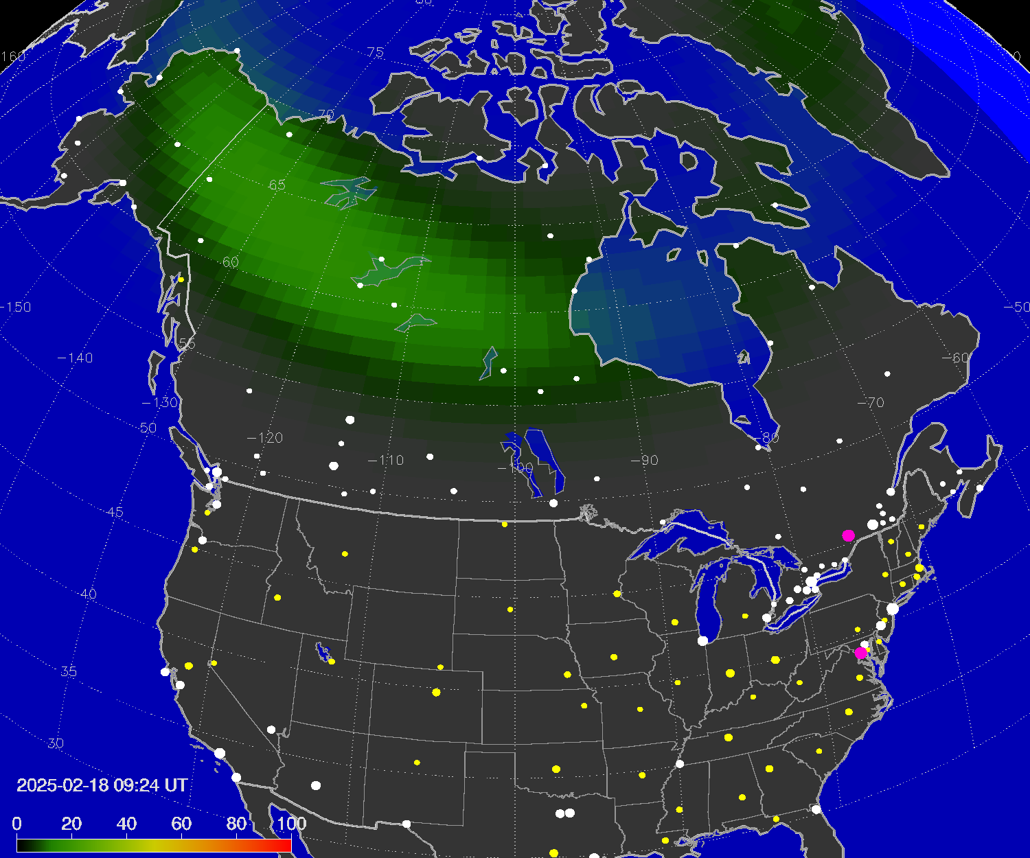 Northern lights (auroras) over North America