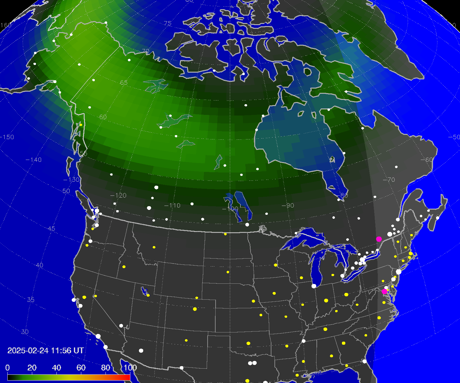Northern lights (auroras) over North America