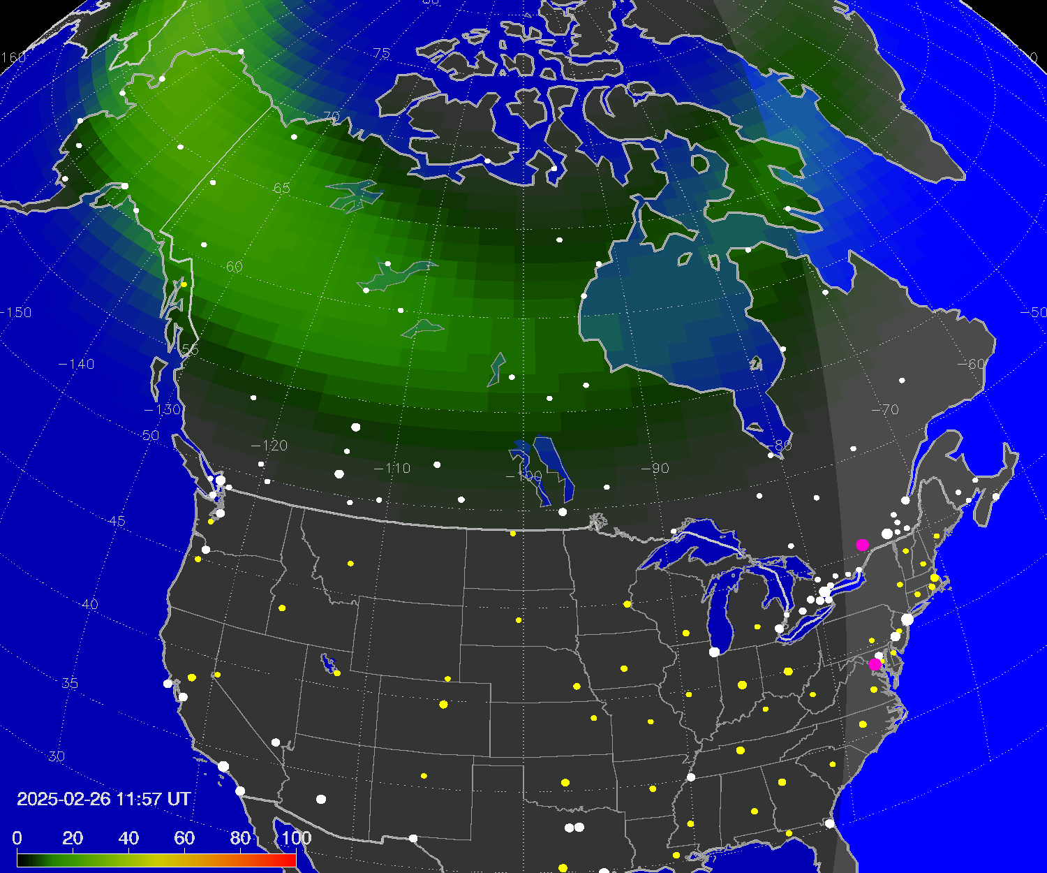 Northern lights (auroras) over North America