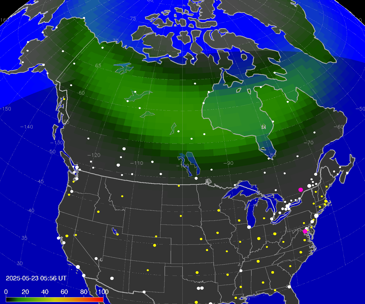 Northern lights (auroras) over North America