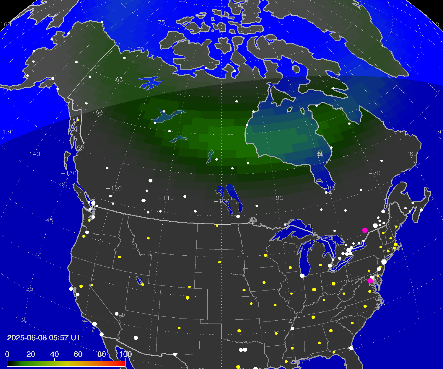 Northern lights (auroras) over North America
