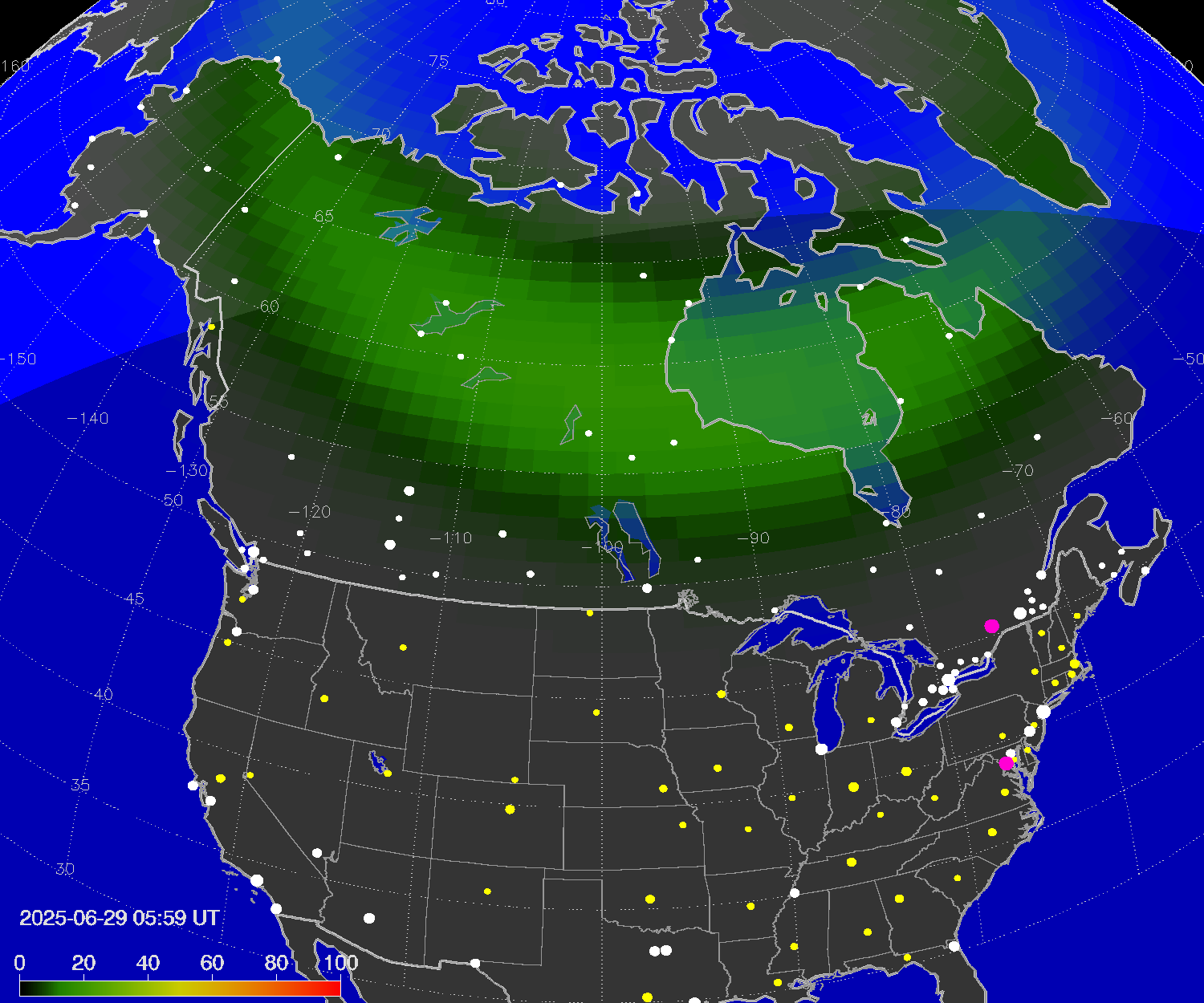 Northern lights (auroras) over North America