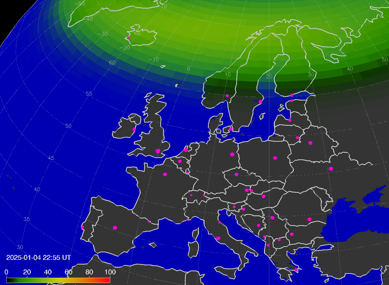Northern lights (auroras) over Europe