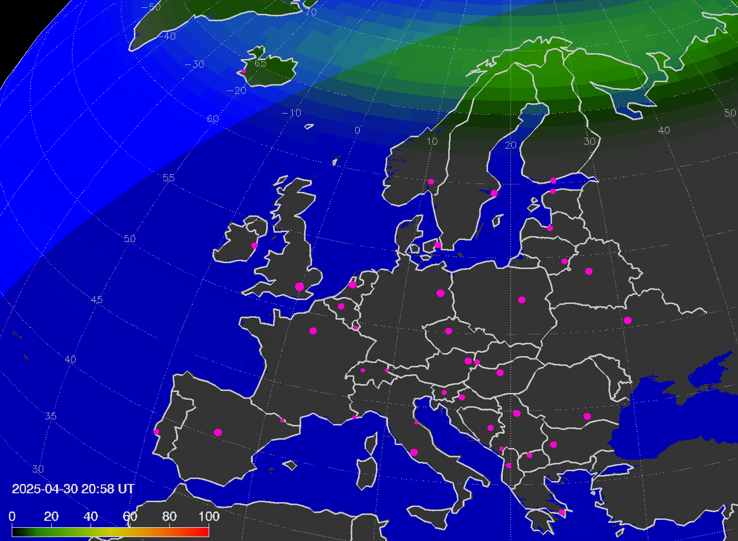 Northern lights (auroras) over Europe