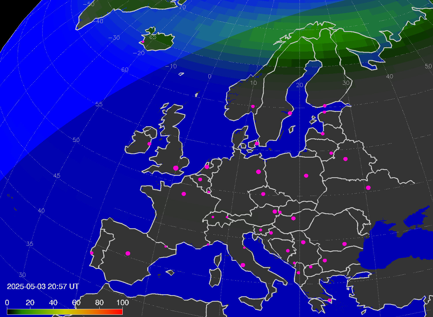 Northern lights (auroras) over Europe