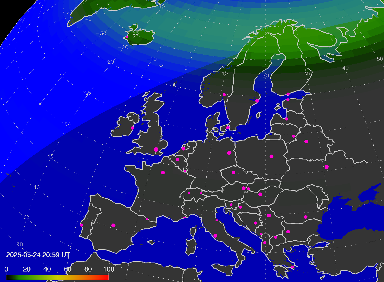 Northern lights (auroras) over Europe
