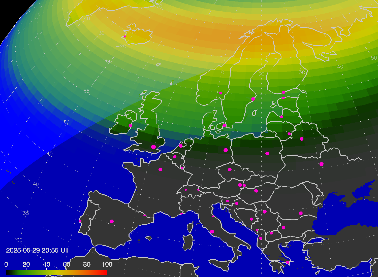 Northern lights (auroras) over Europe