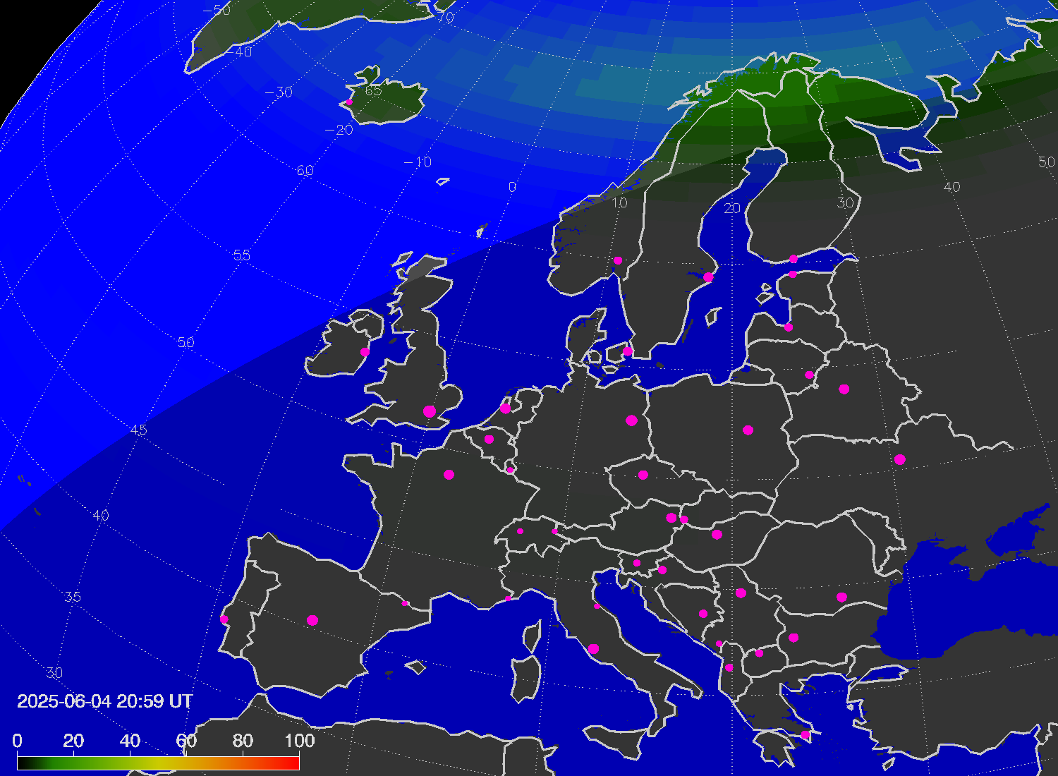 Northern lights (auroras) over Europe
