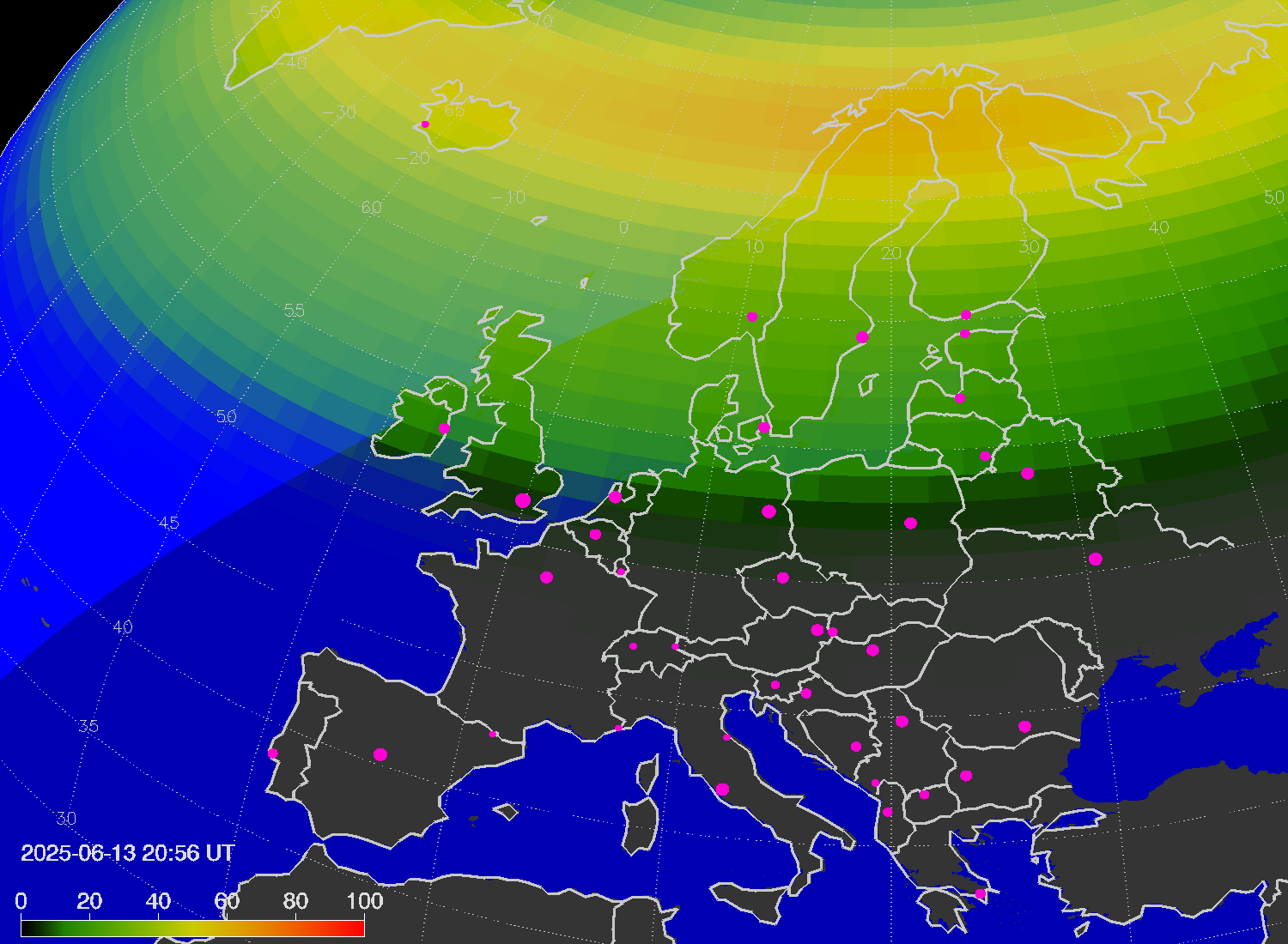 Northern lights (auroras) over Europe