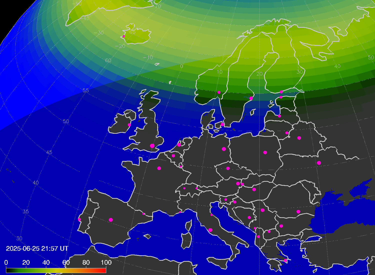 Northern lights (auroras) over Europe