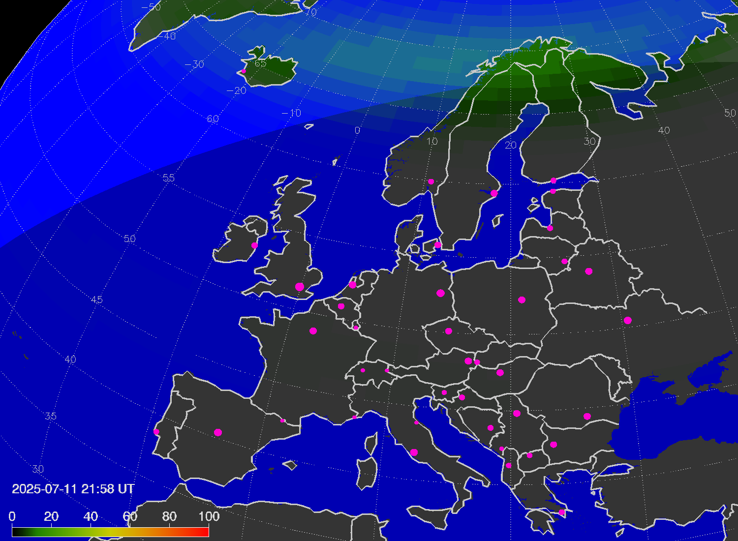 Northern lights (auroras) over Europe