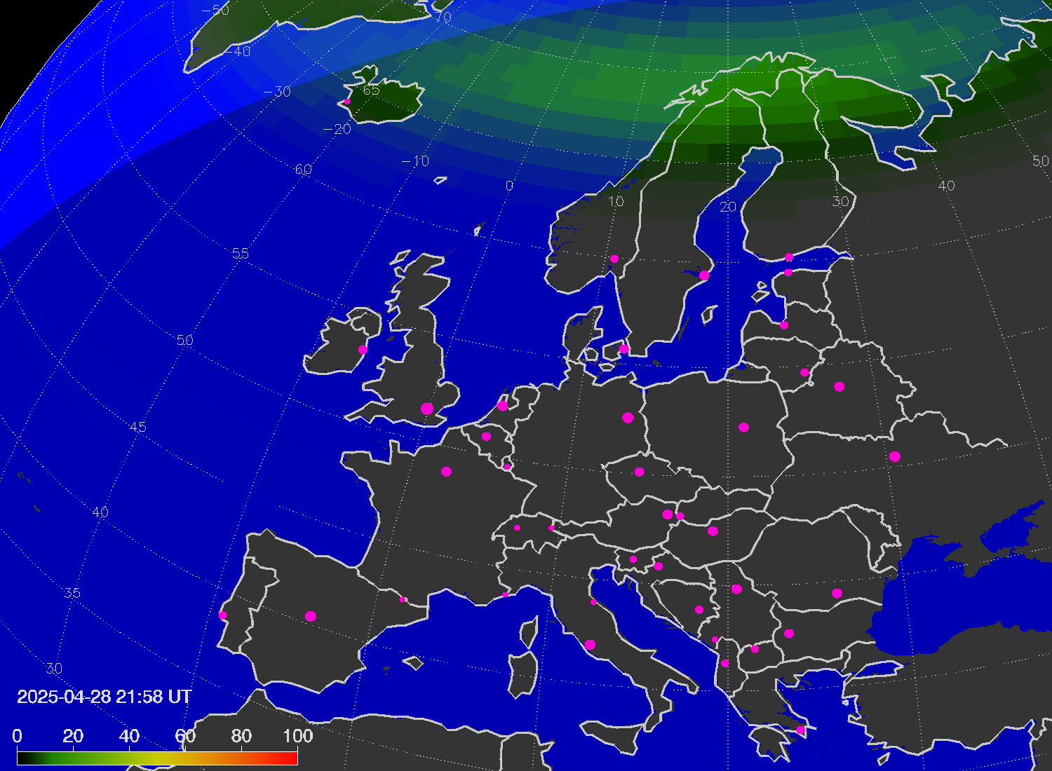 Northern lights (auroras) over Europe