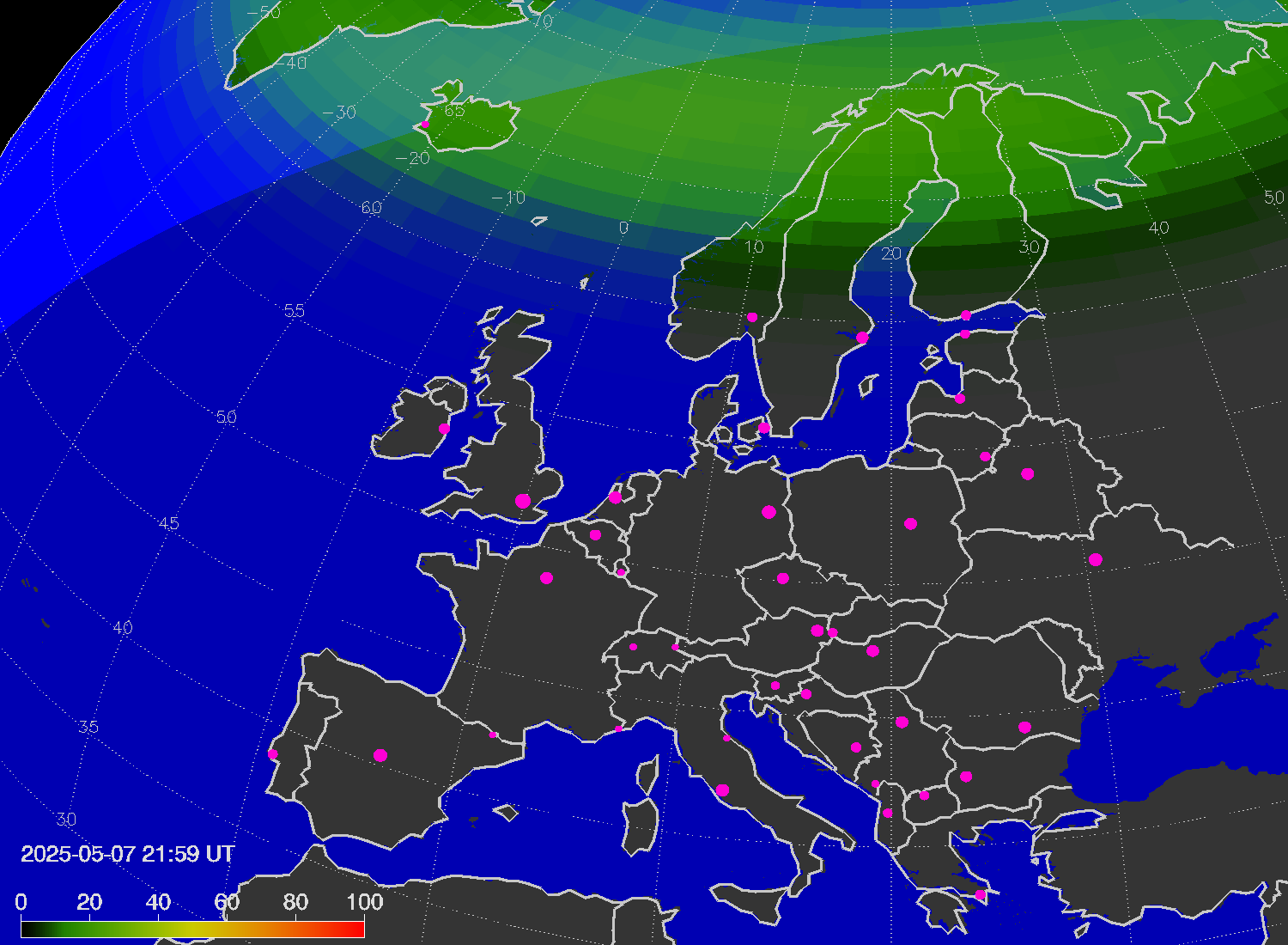 Northern lights (auroras) over Europe