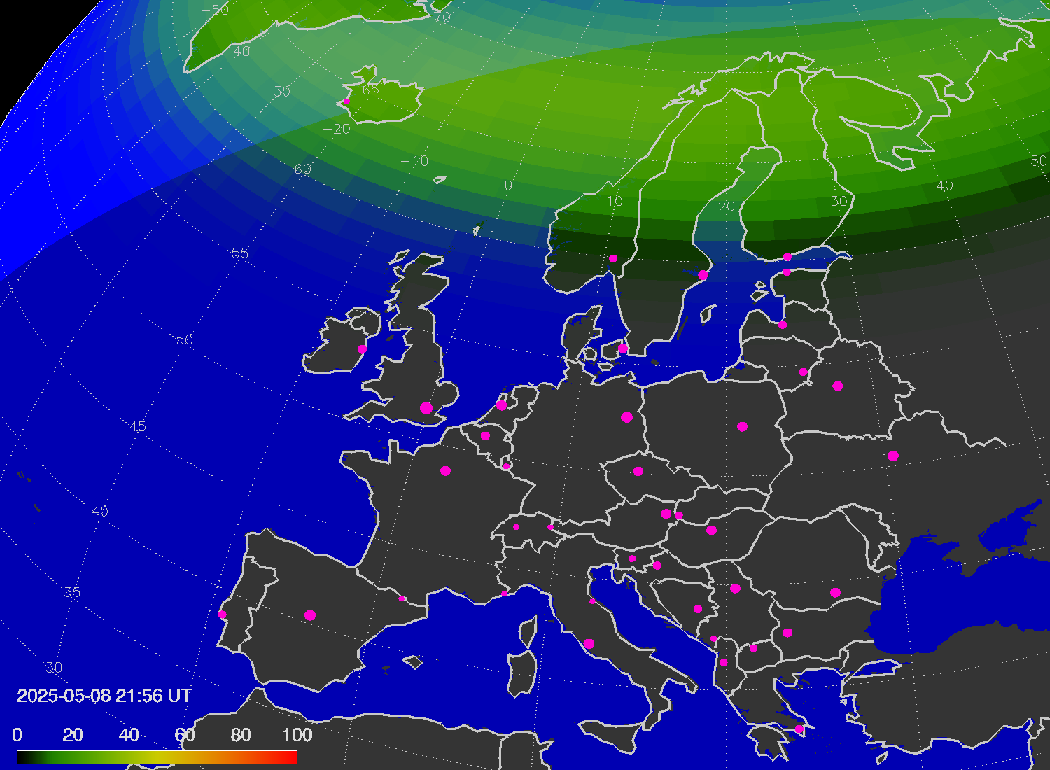 Northern lights (auroras) over Europe