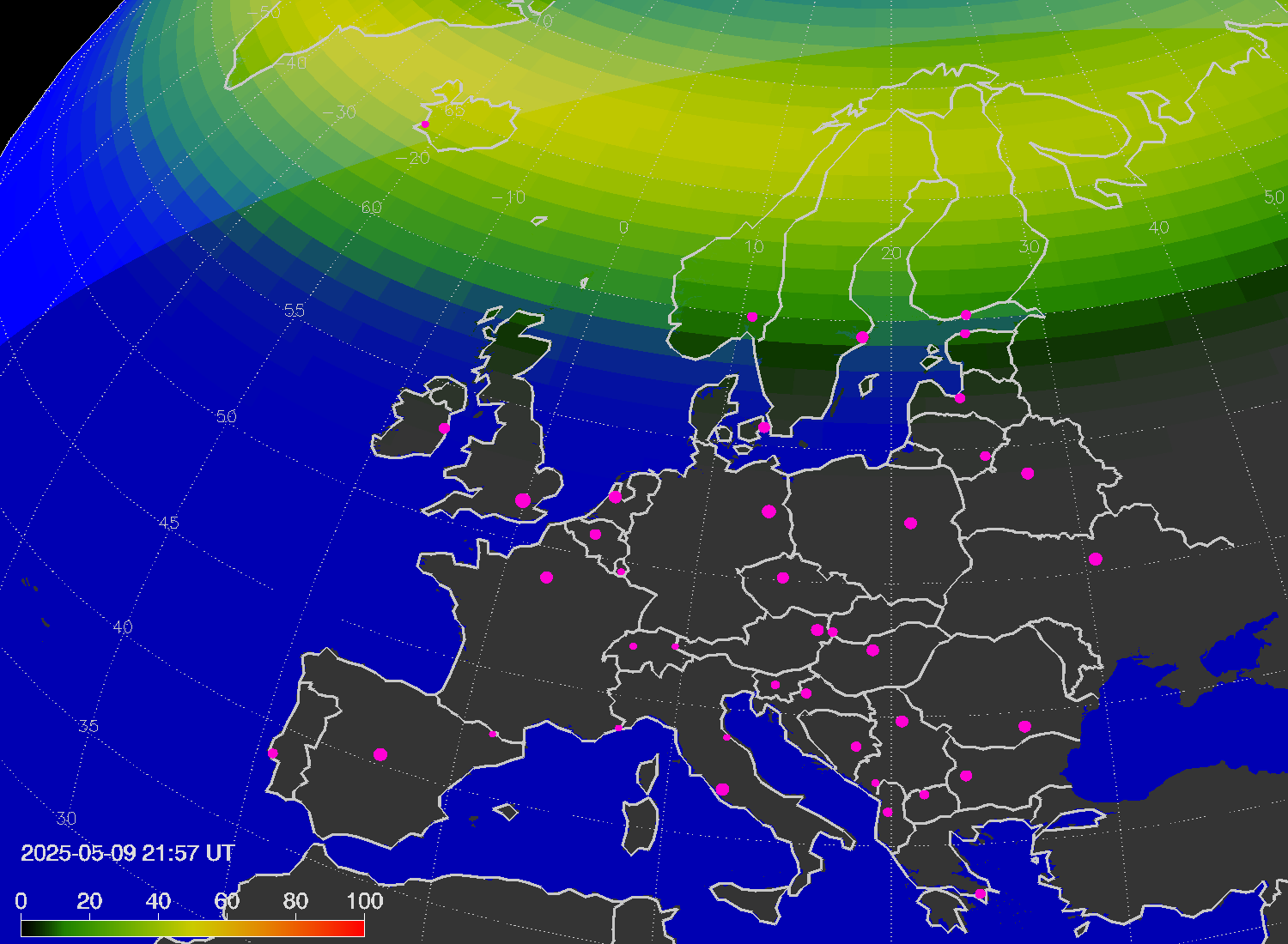 Northern lights (auroras) over Europe