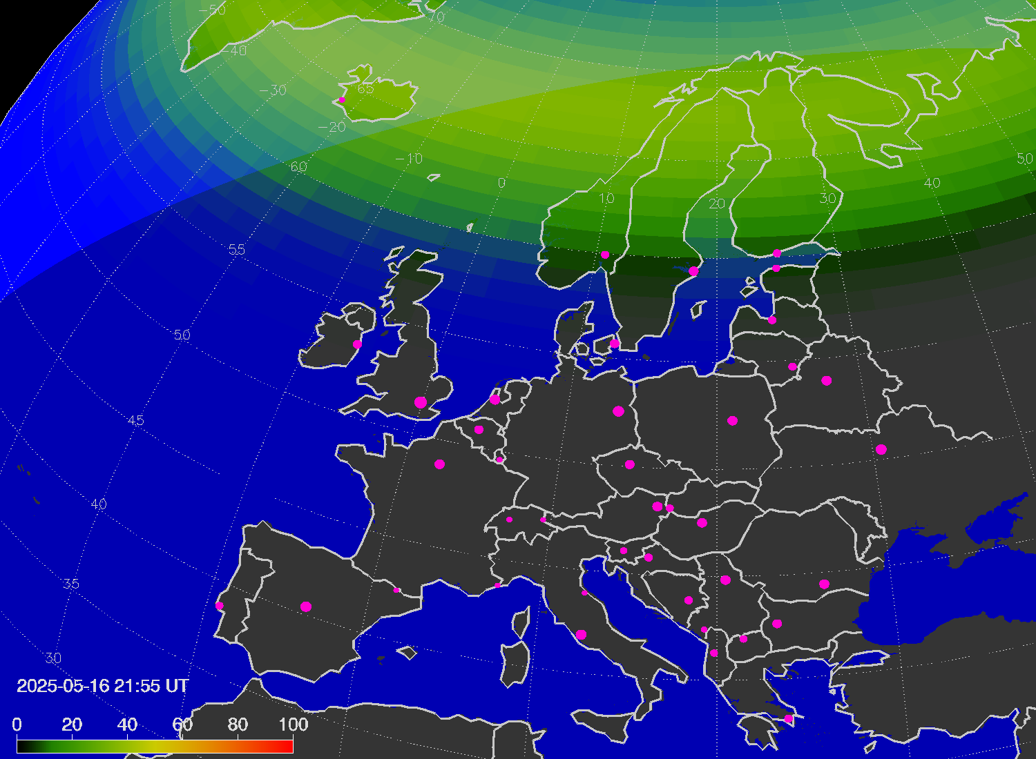 Northern lights (auroras) over Europe