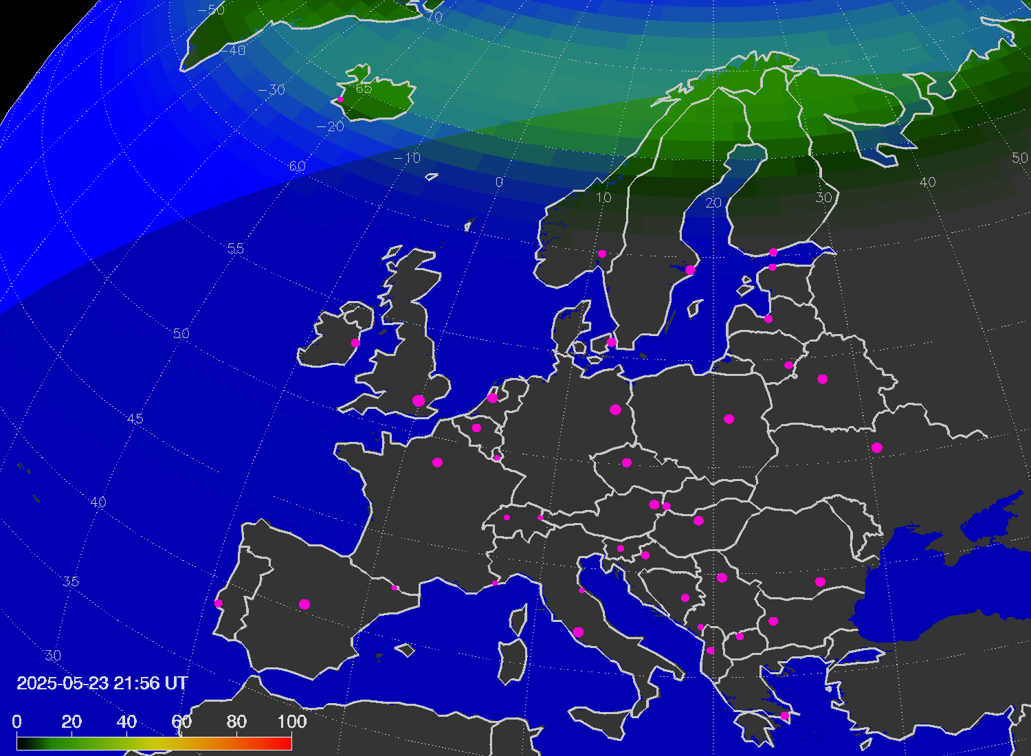 Northern lights (auroras) over Europe