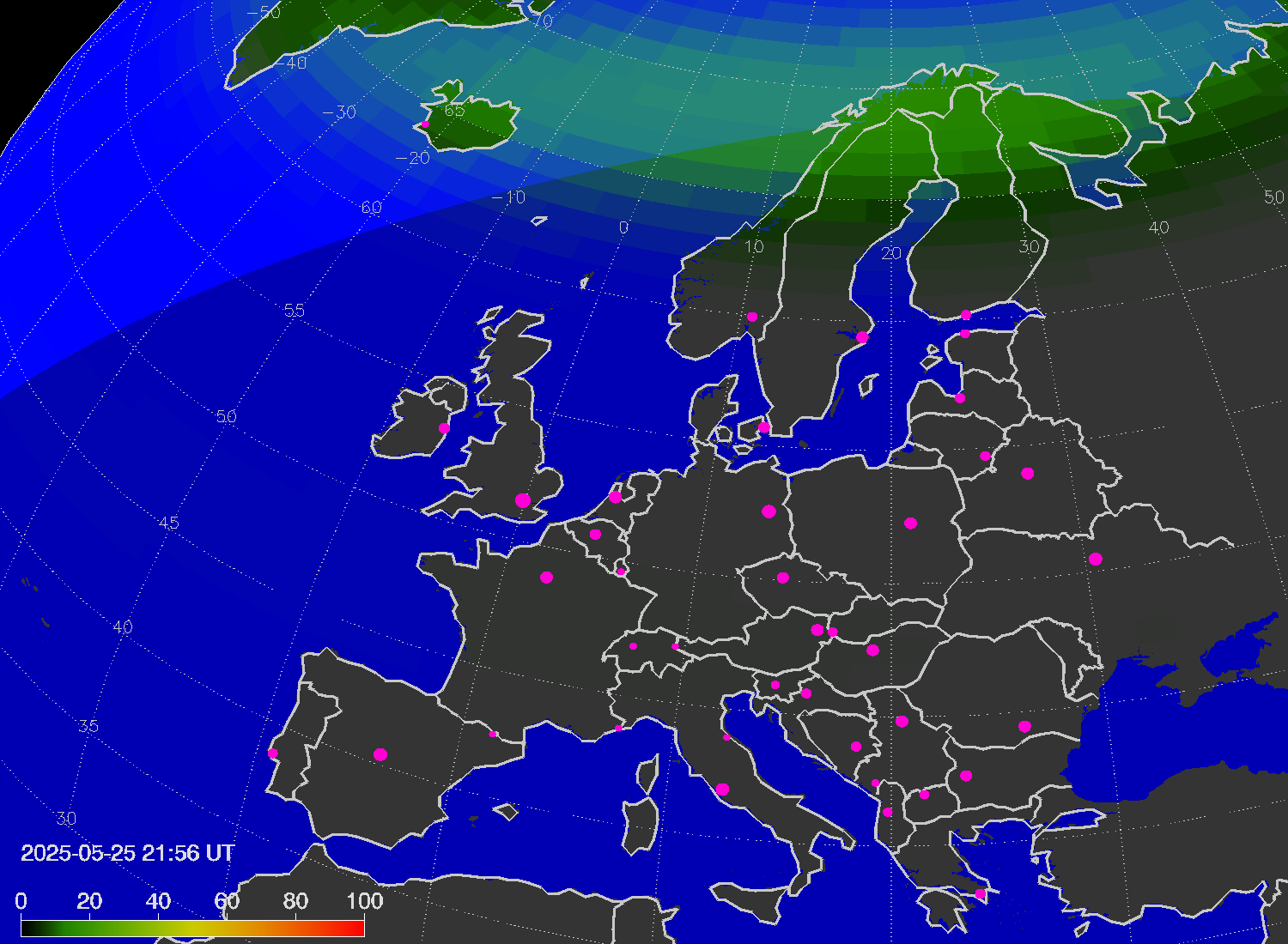 Northern lights (auroras) over Europe