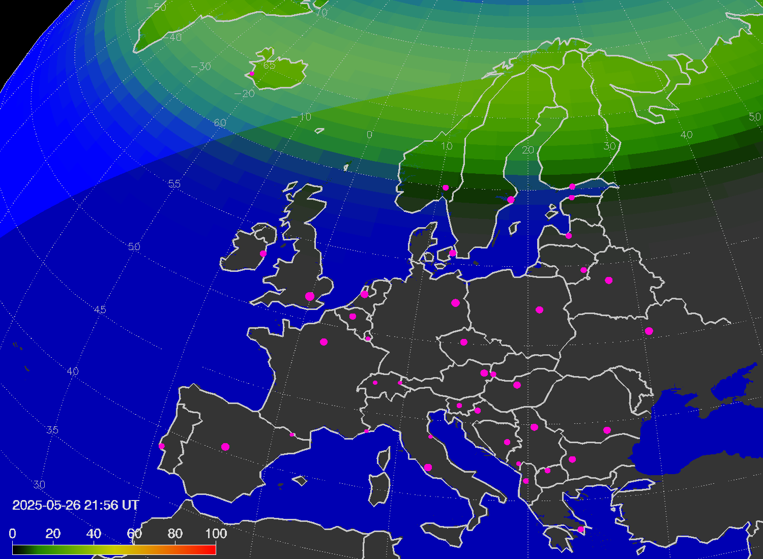 Northern lights (auroras) over Europe