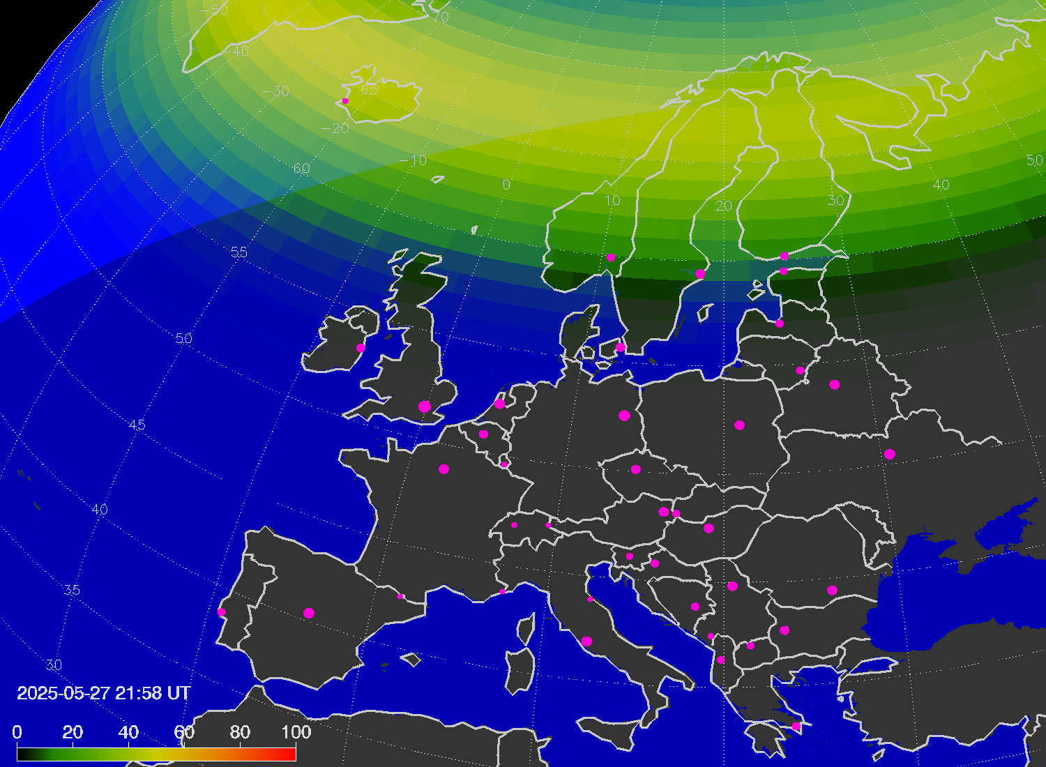 Northern lights (auroras) over Europe