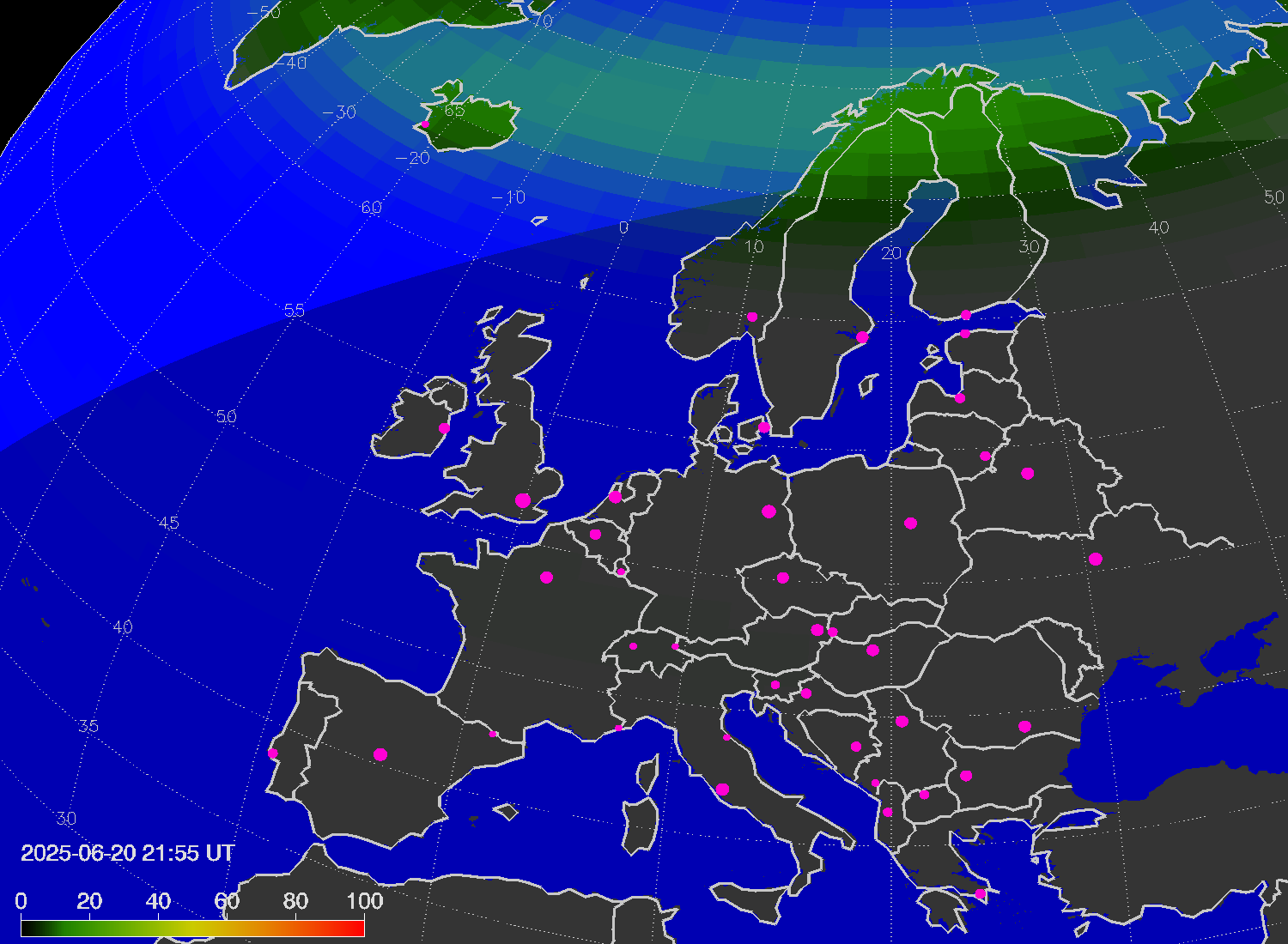 Northern lights (auroras) over Europe