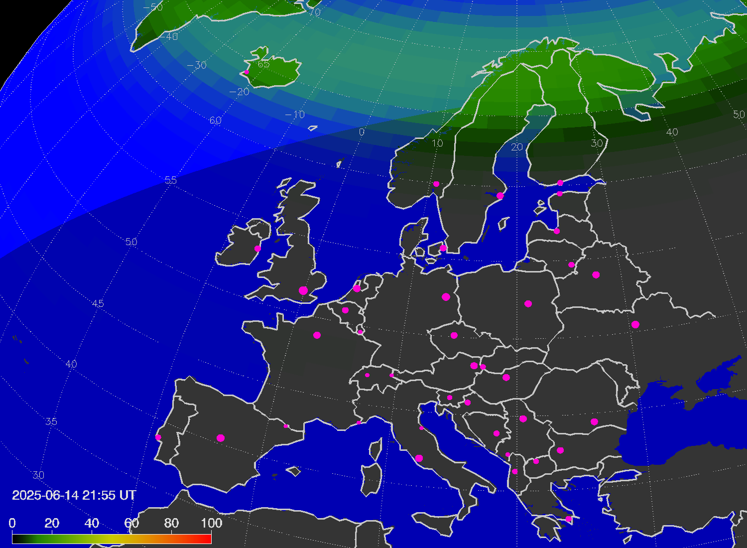 Northern lights (auroras) over Europe