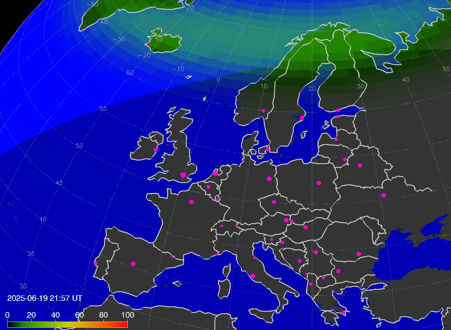 Northern lights (auroras) over Europe