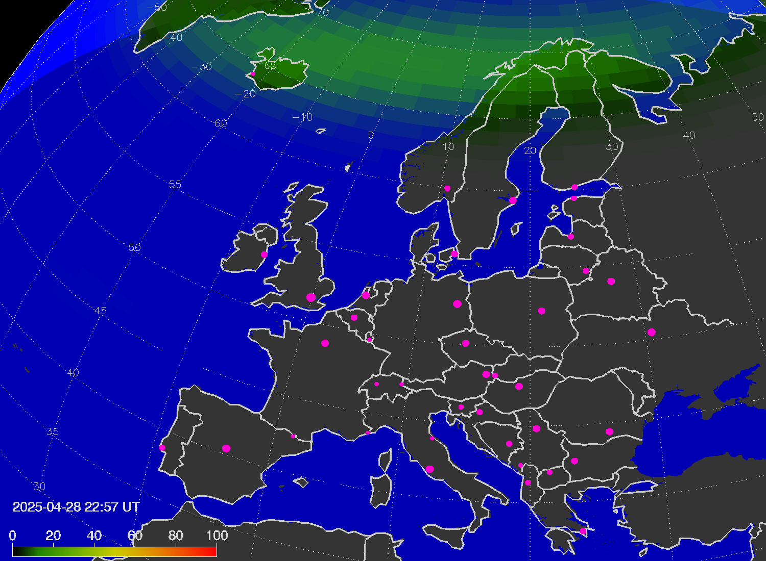 Northern lights (auroras) over Europe