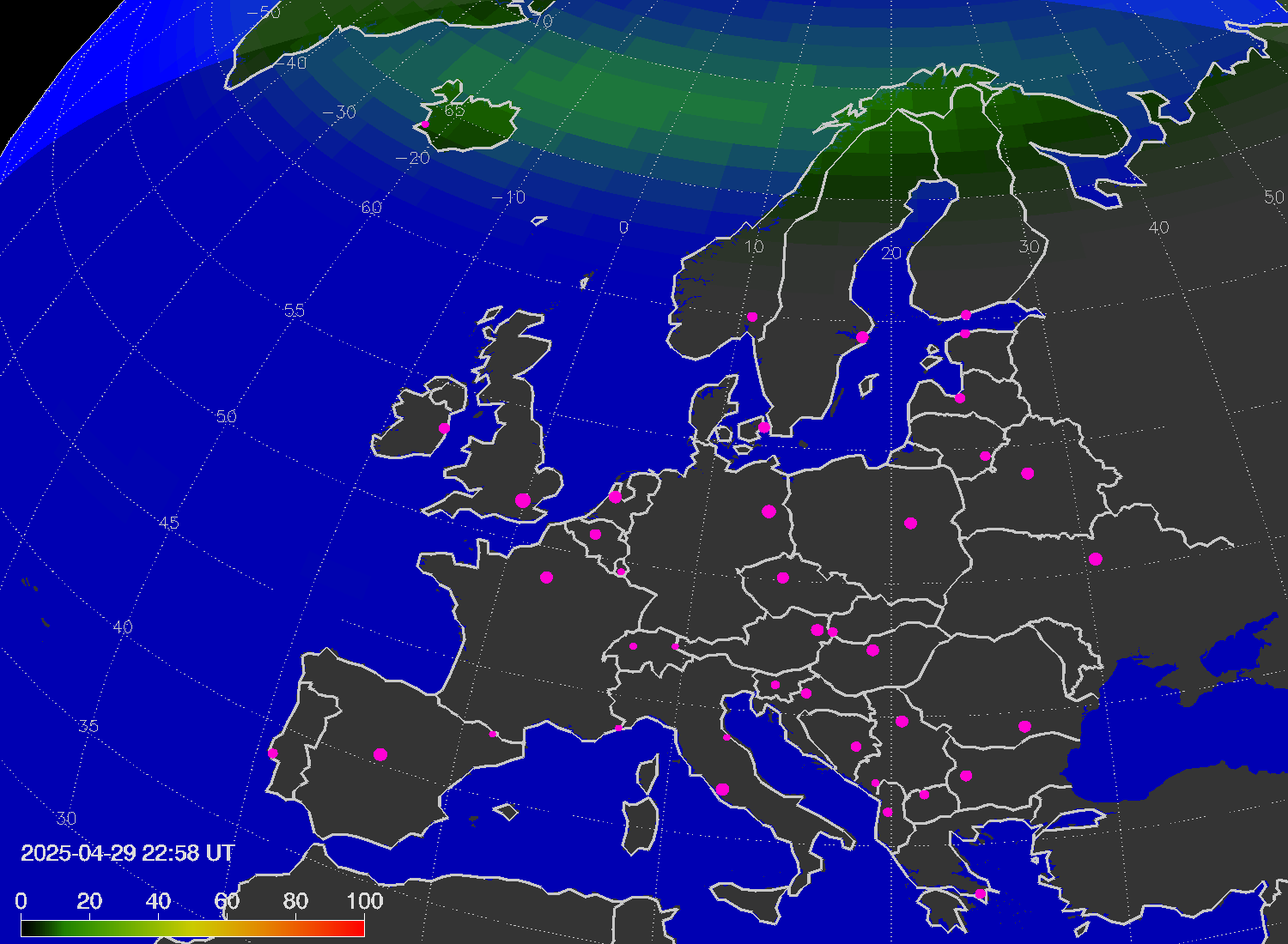 Northern lights (auroras) over Europe