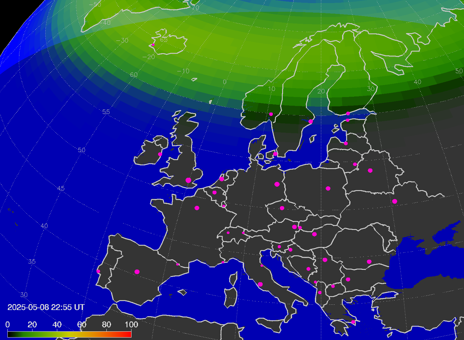 Northern lights (auroras) over Europe