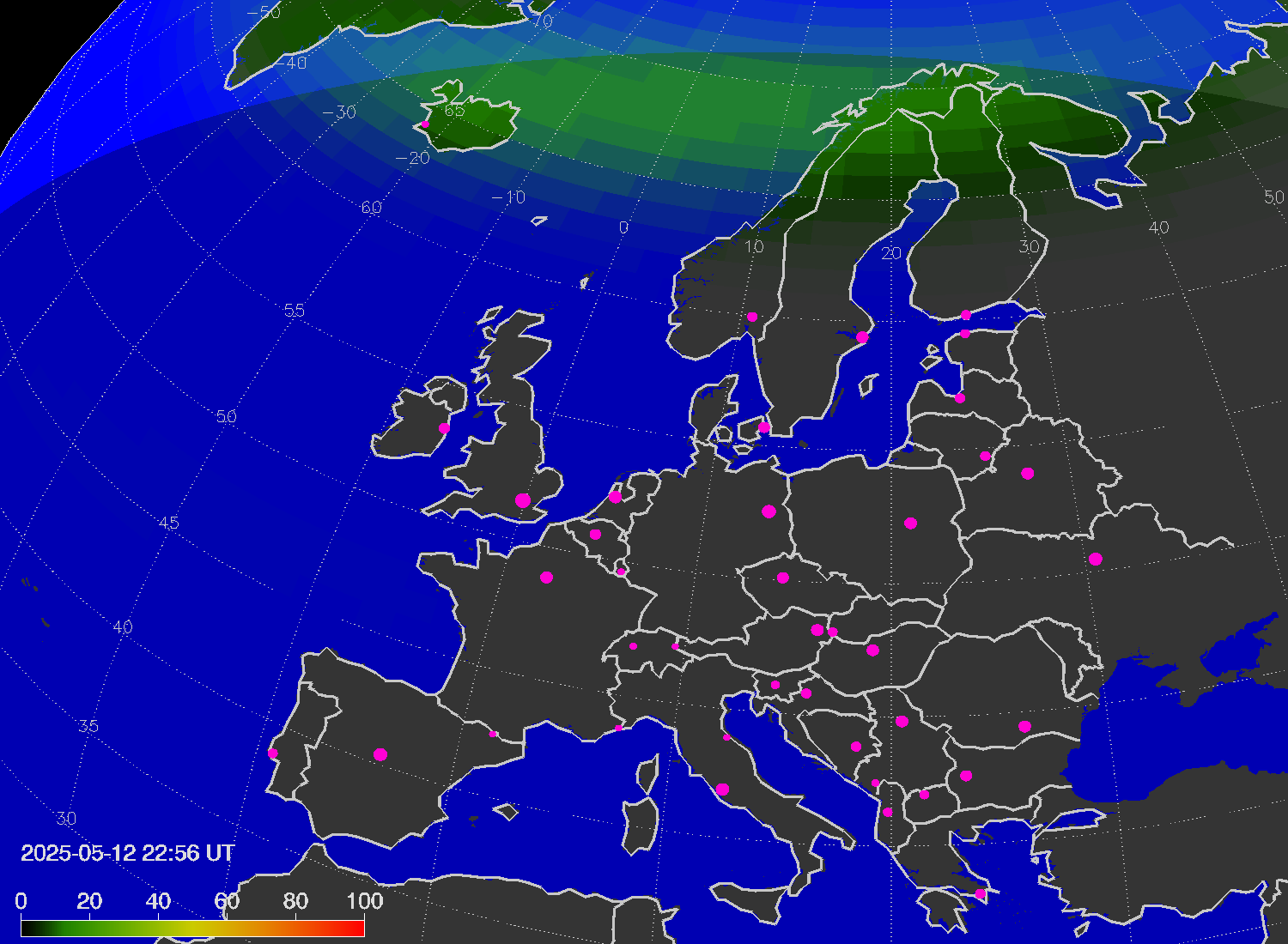 Northern lights (auroras) over Europe