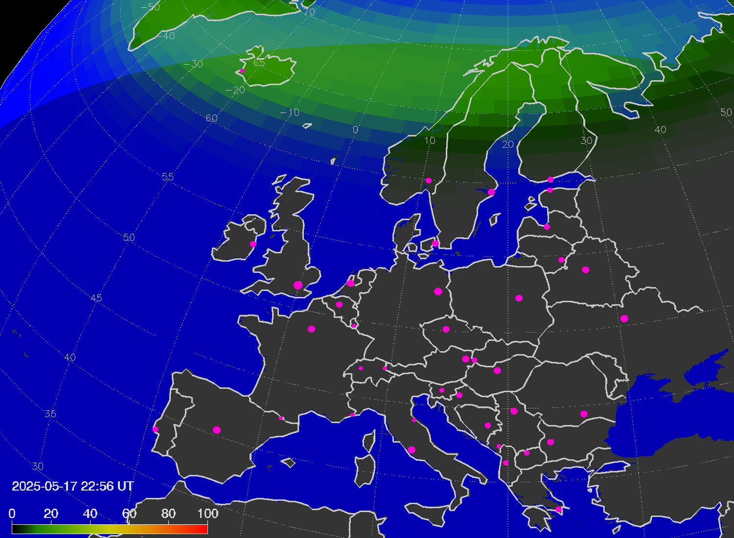 Northern lights (auroras) over Europe