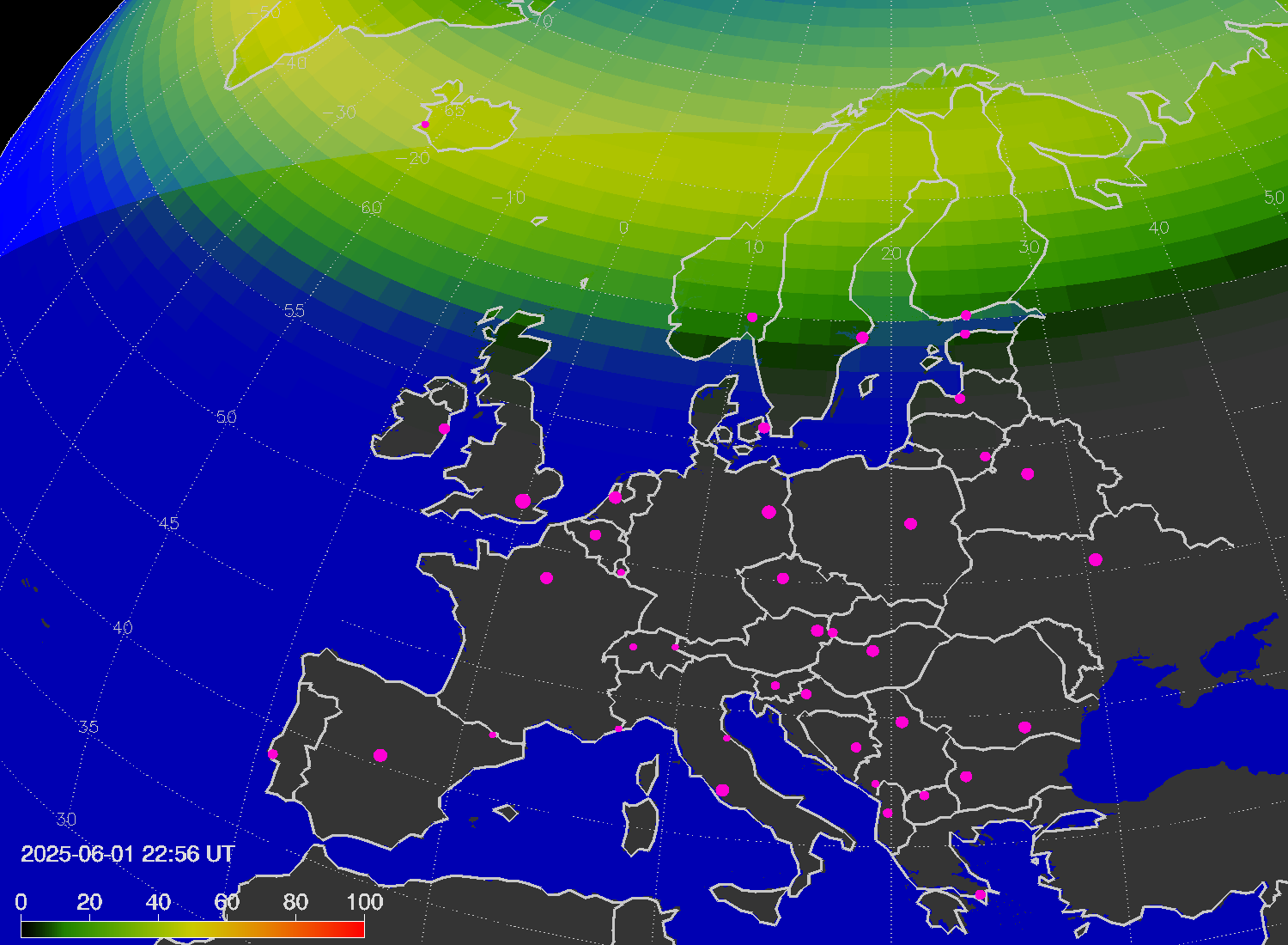 Northern lights (auroras) over Europe