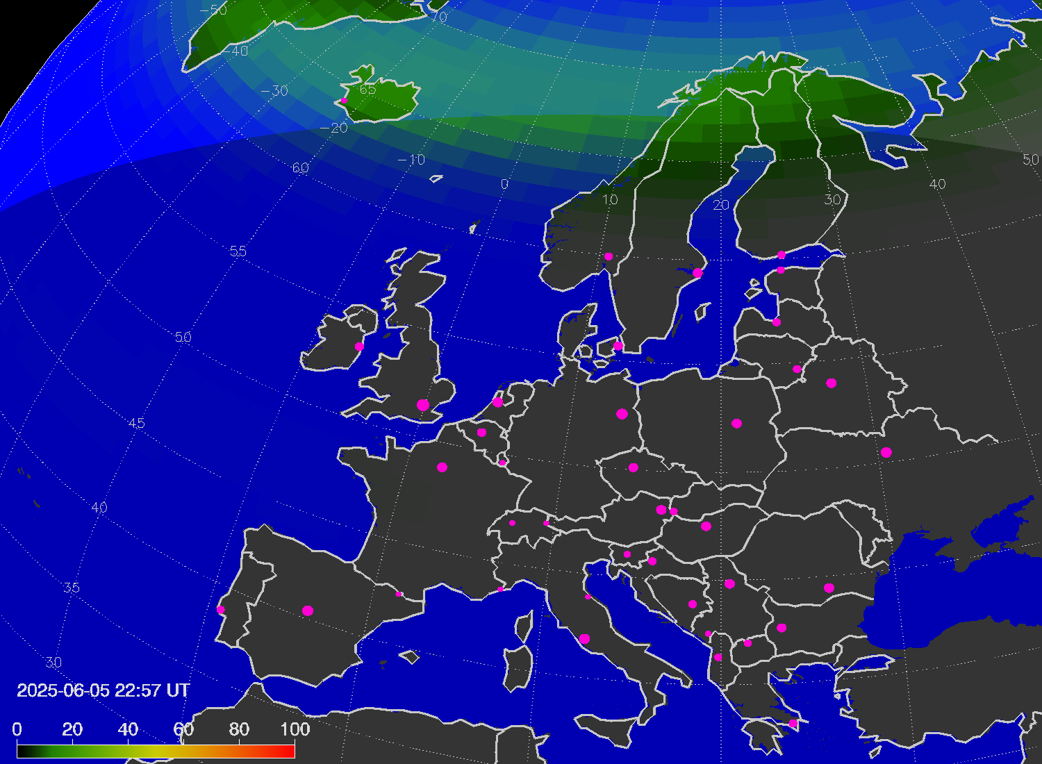 Northern lights (auroras) over Europe