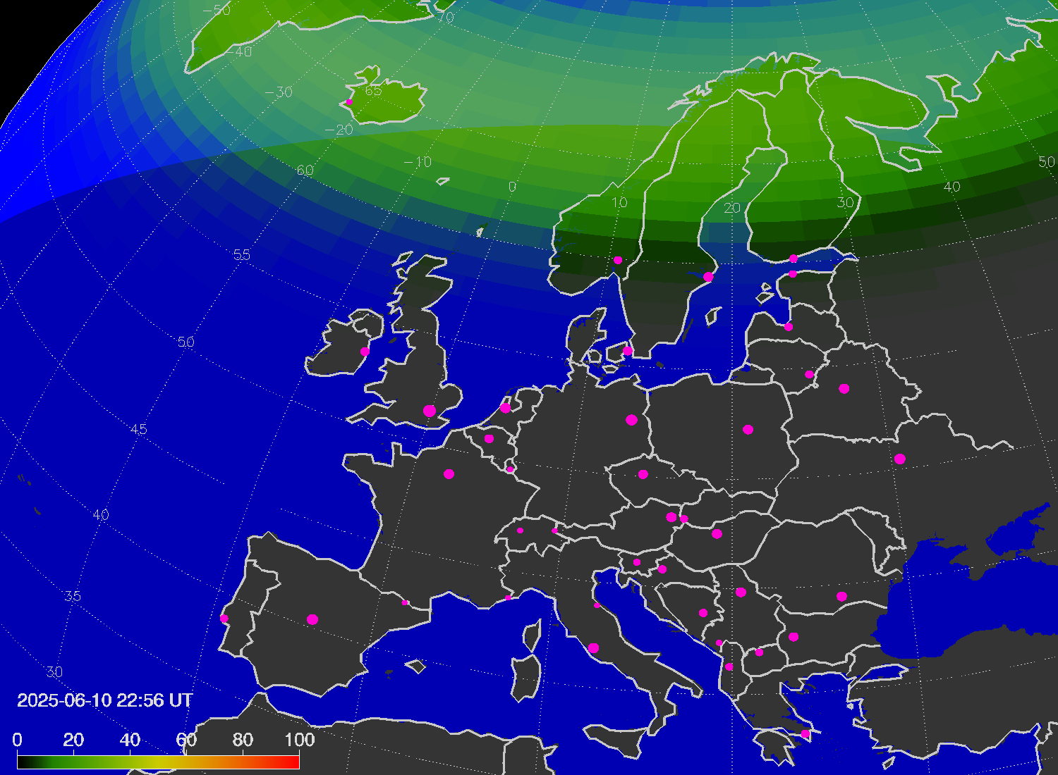 Northern lights (auroras) over Europe