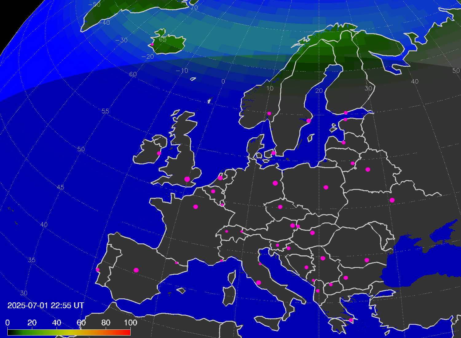 Northern lights (auroras) over Europe