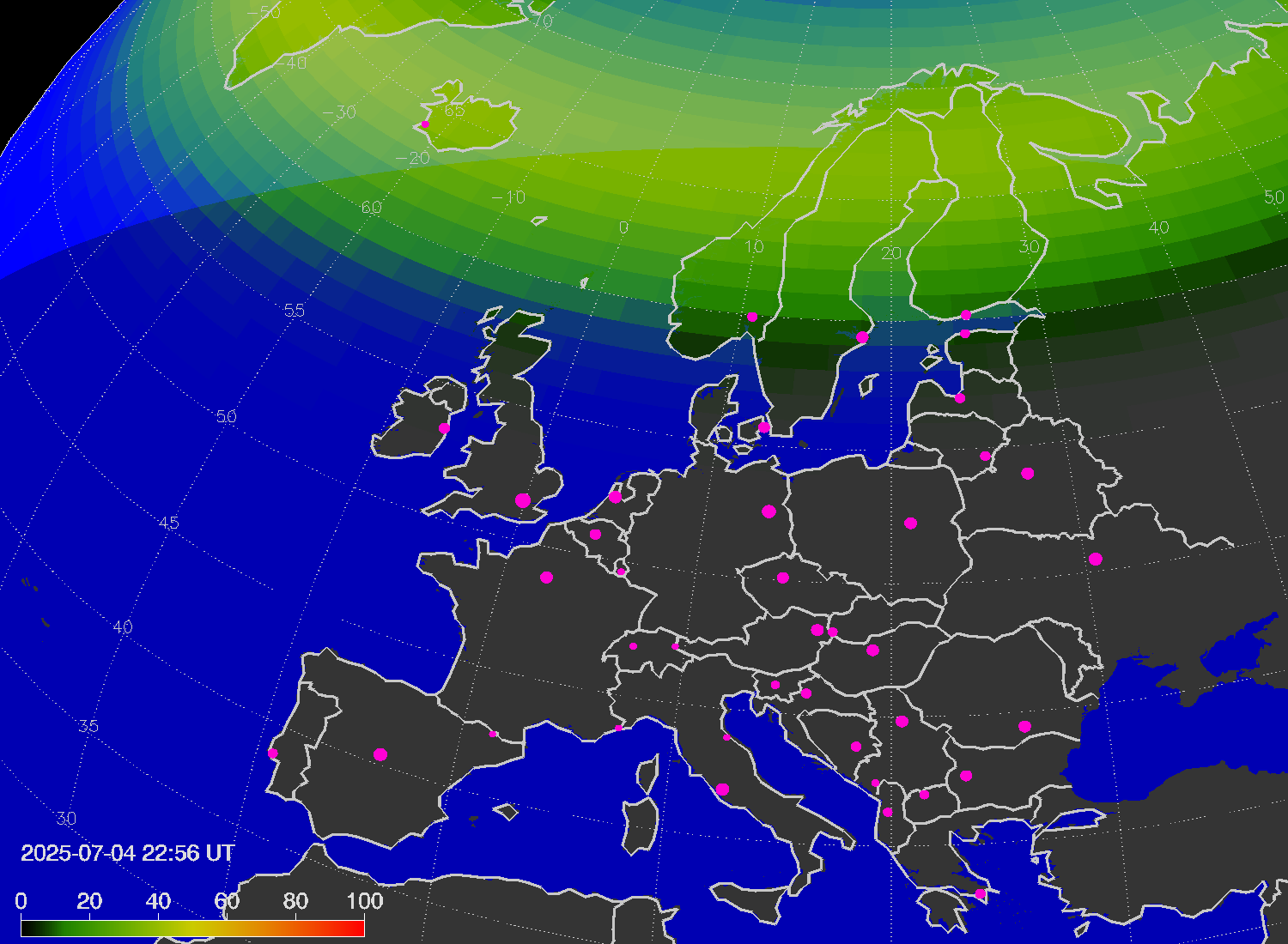 Northern lights (auroras) over Europe