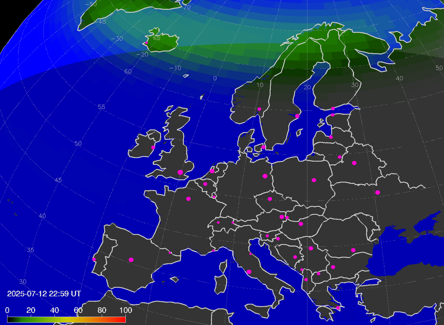 Northern lights (auroras) over Europe