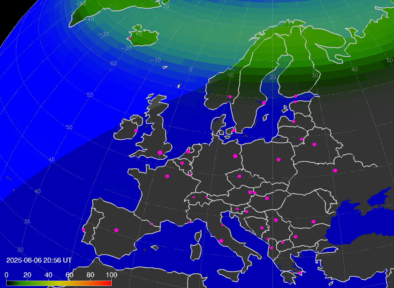 Northern lights (auroras) over Europe