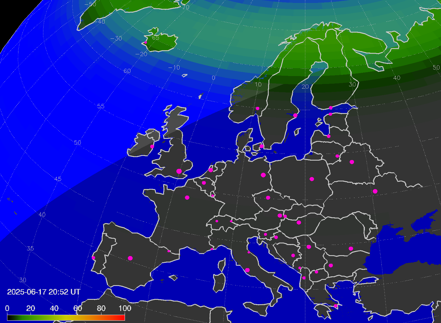 Northern lights (auroras) over Europe