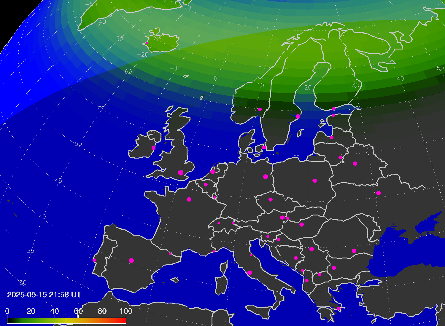 Northern lights (auroras) over Europe