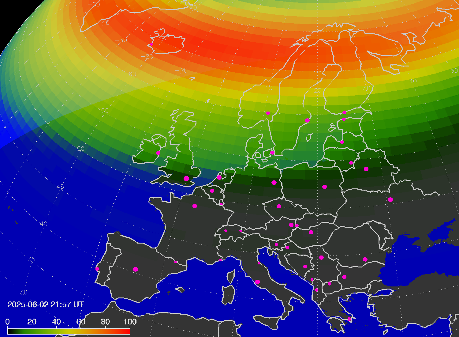 Northern lights (auroras) over Europe
