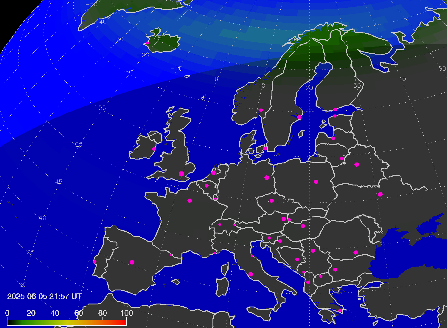 Northern lights (auroras) over Europe