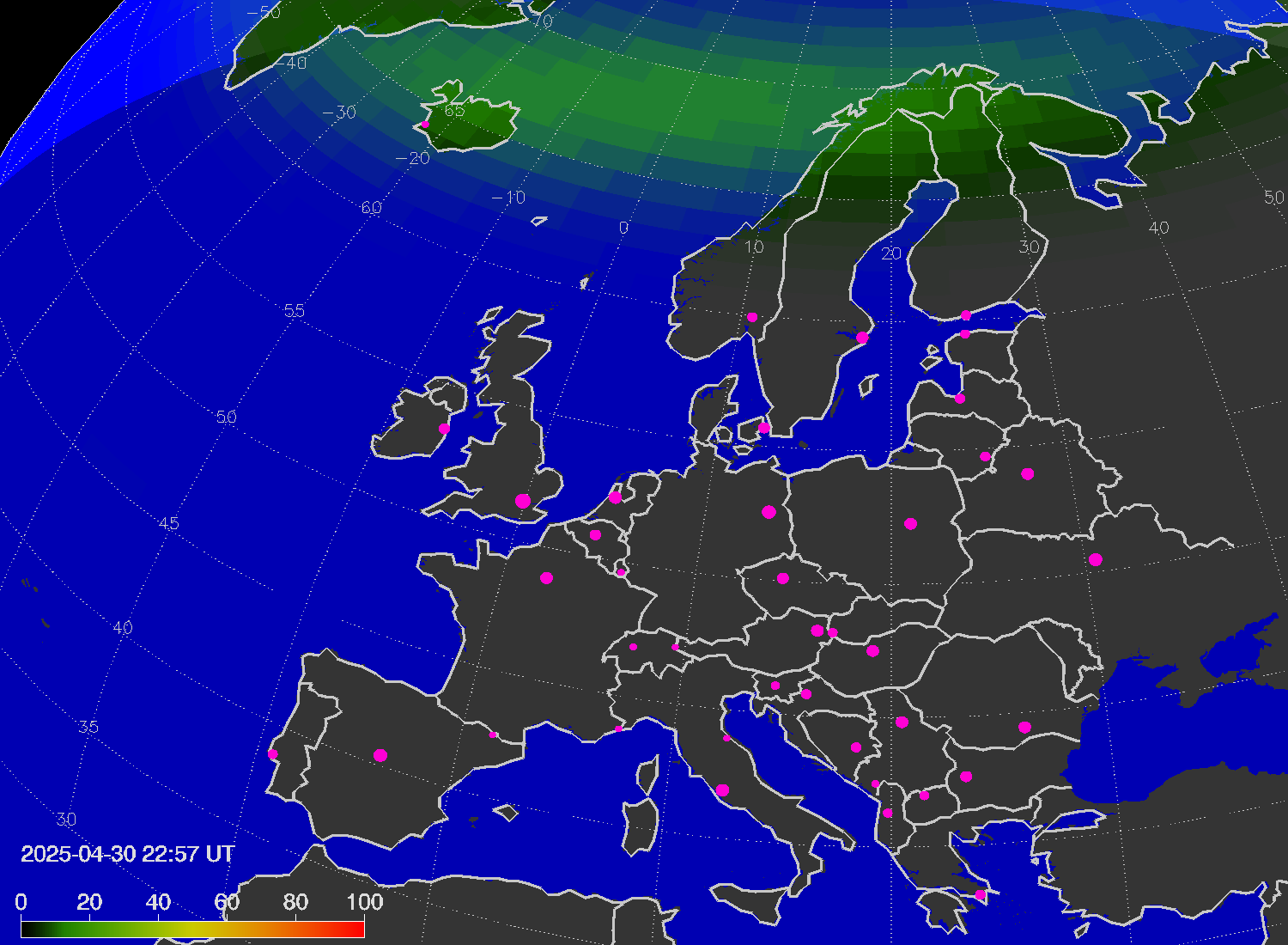Northern lights (auroras) over Europe