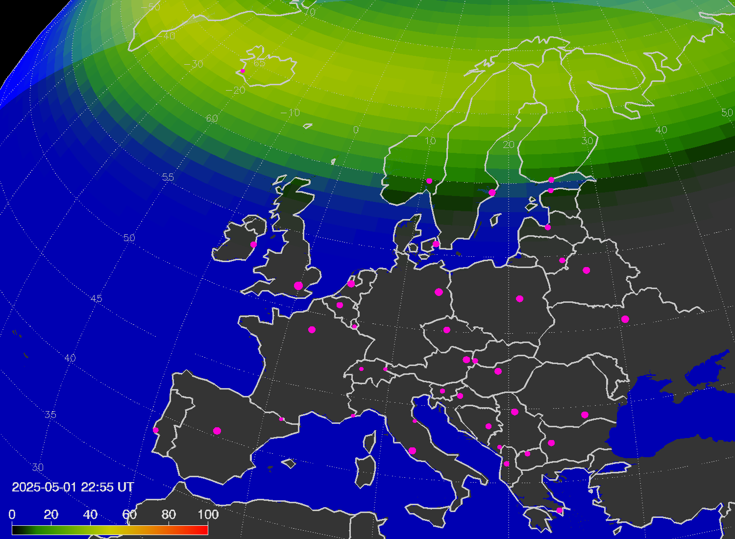 Northern lights (auroras) over Europe