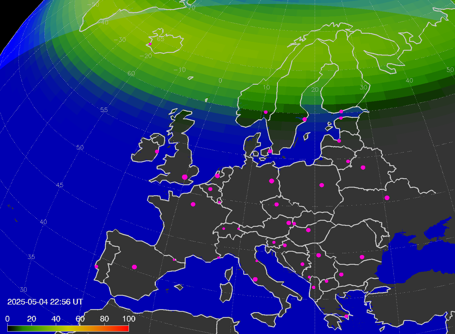 Northern lights (auroras) over Europe