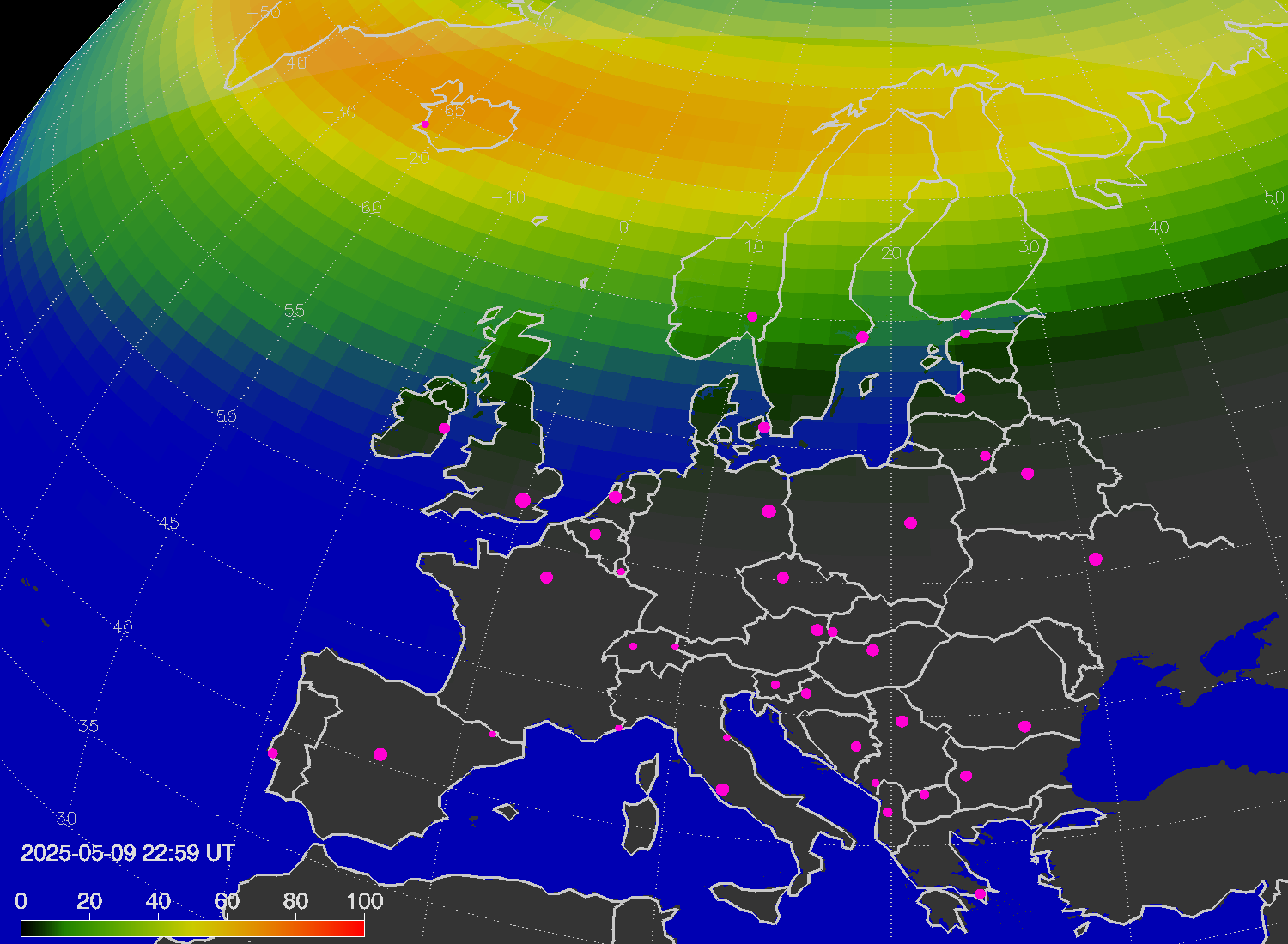 Northern lights (auroras) over Europe