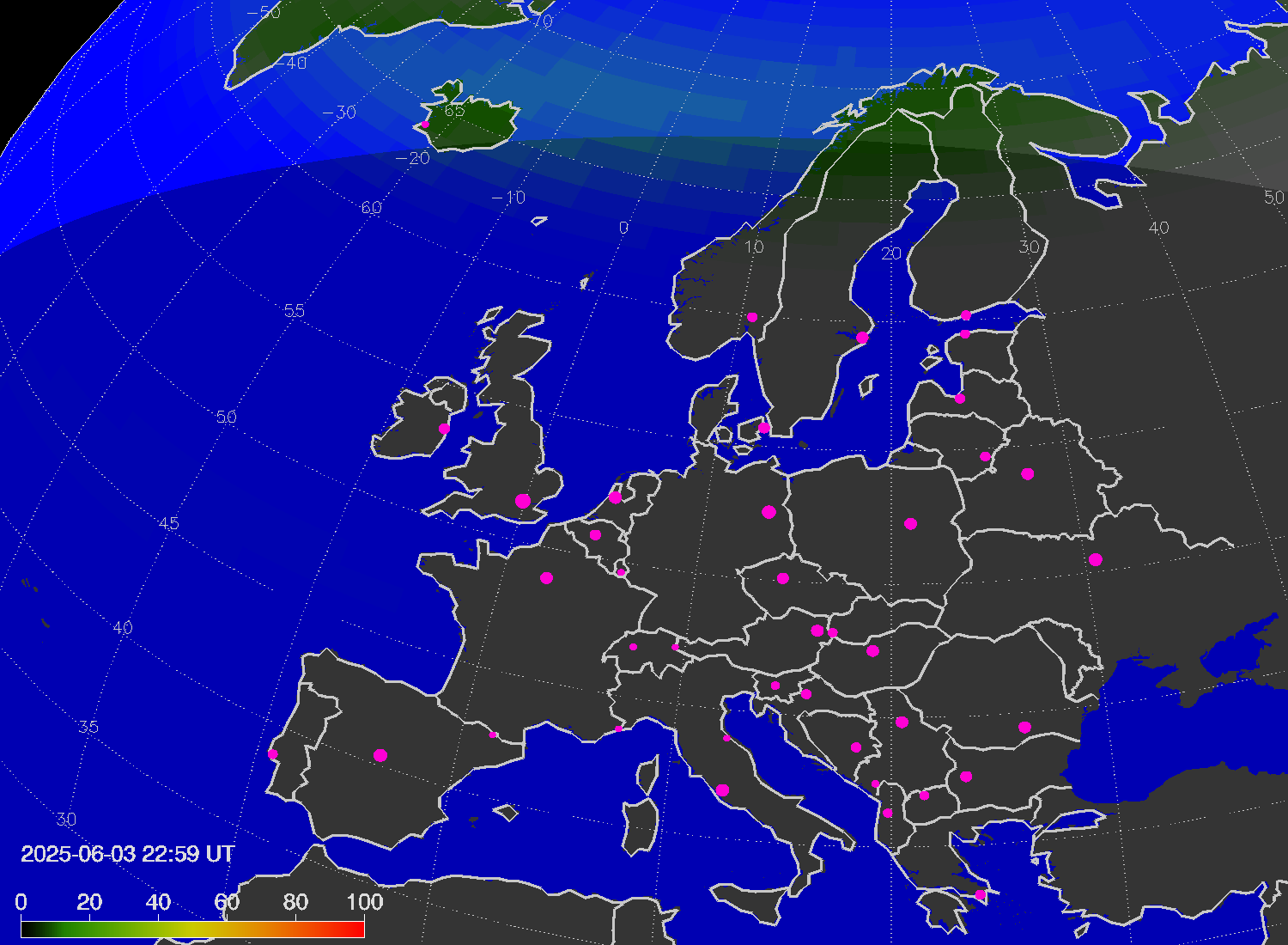 Northern lights (auroras) over Europe