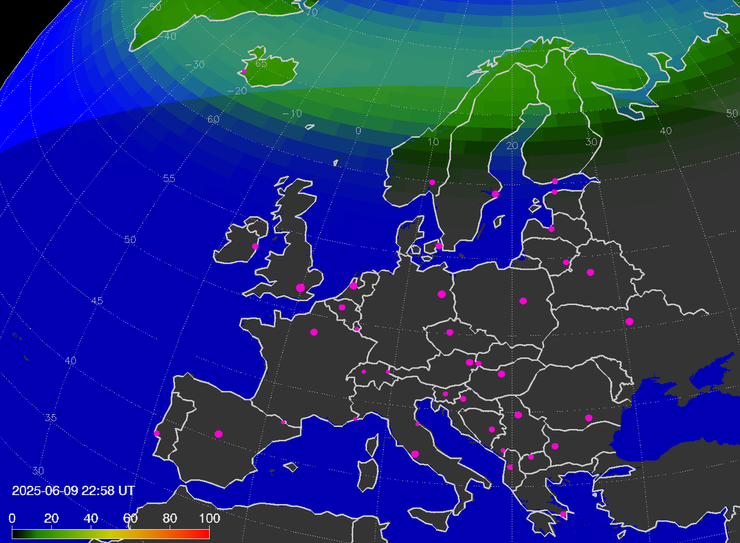 Northern lights (auroras) over Europe
